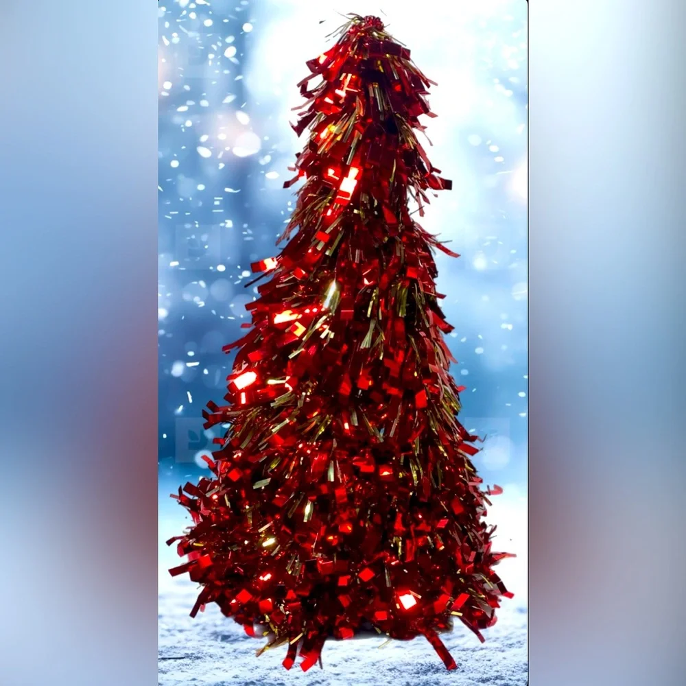 Festive Red and Gold Tinsel Christmas Tree
